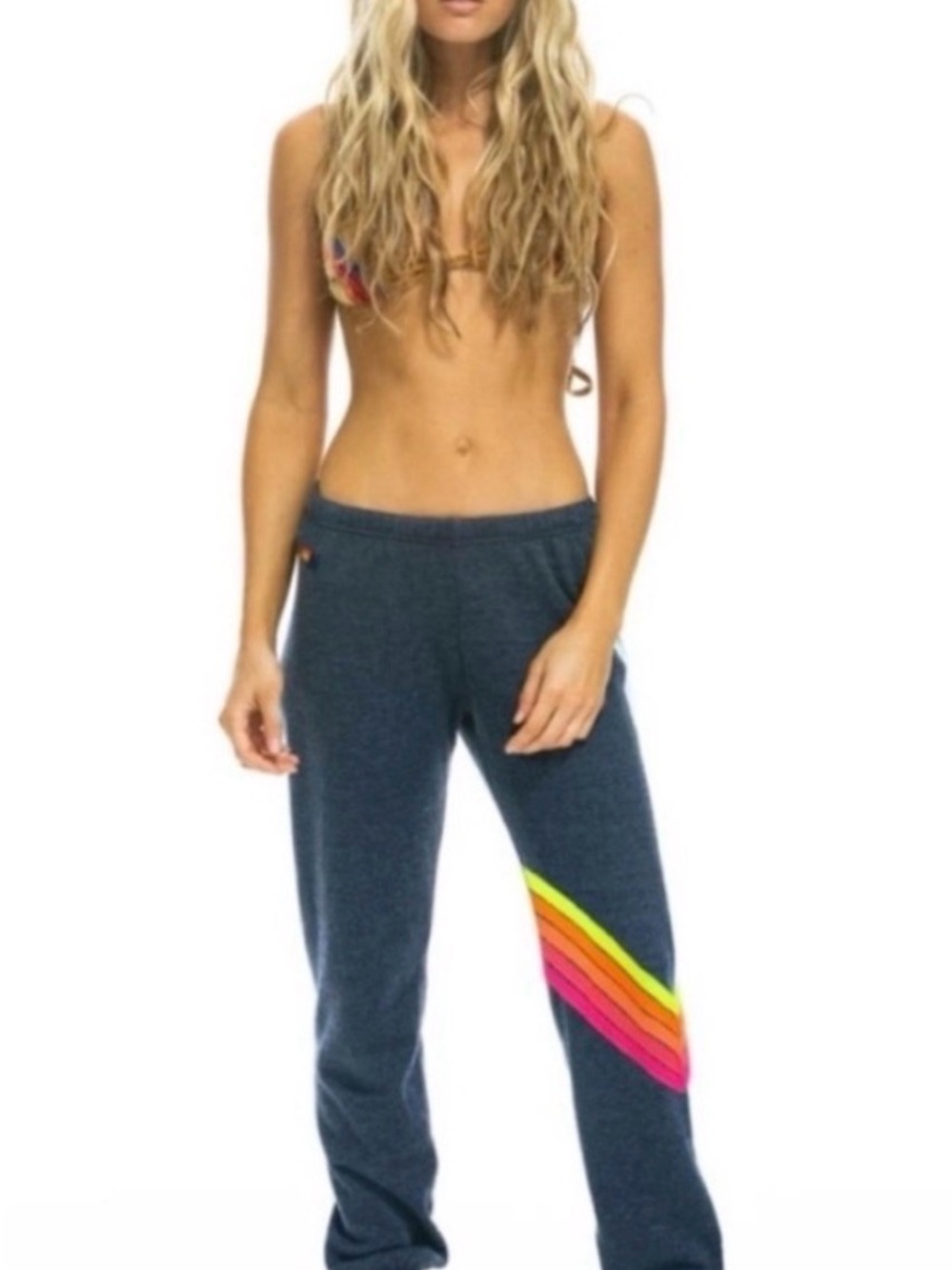 Aviator Nation Charcoal Joggers with Neon Rainbow Side Stripe - Picture 1 of 6